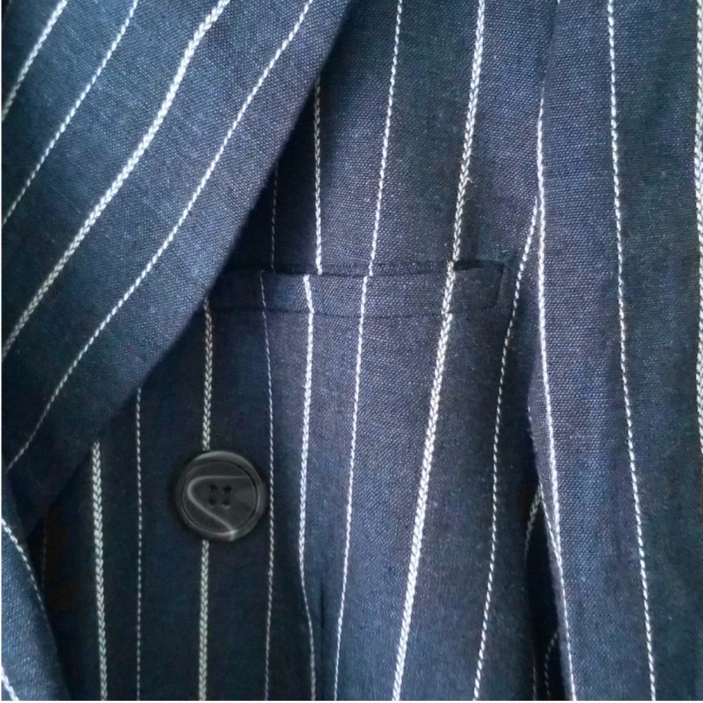 NEW! Free People Ashby Blazer Linen Navy Double-Breasted Pinstripe Size Large. - Picture 6 of 9
